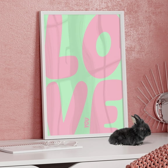 Love You Mint Pink Typography Wall Art, Preppy Girly Decor, Unframed Paper Print Size 8x12