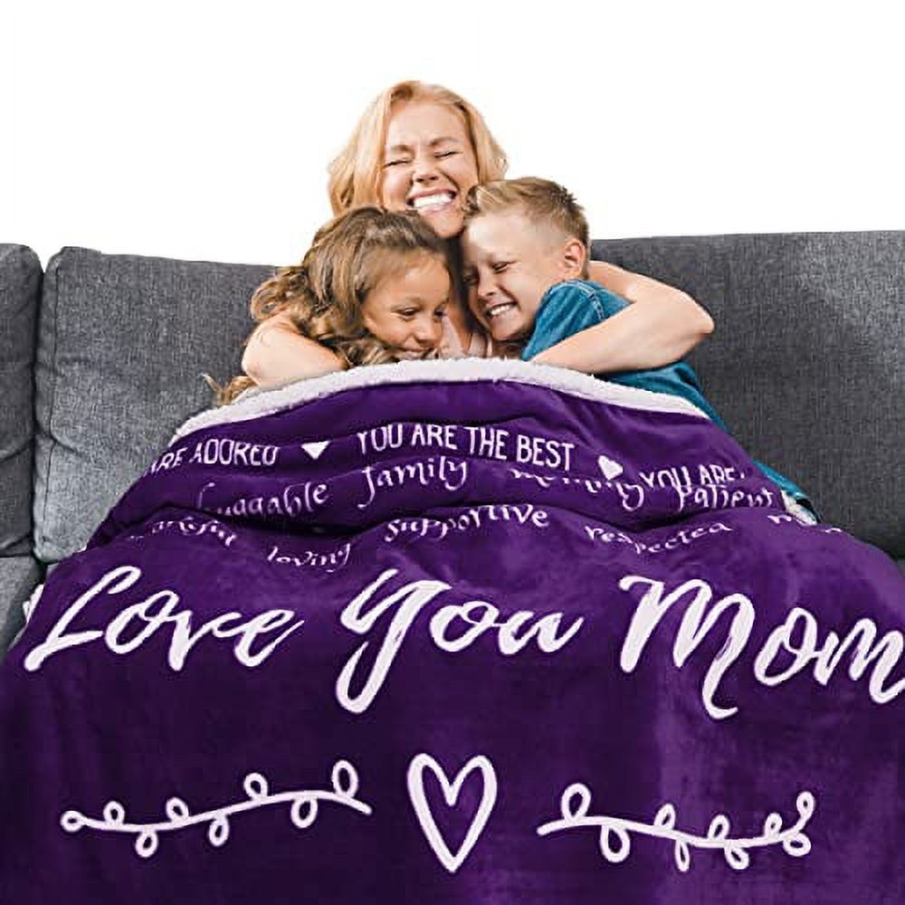 Love You Mom Blanket, Mom Birthday Gifts from Daughter or Son, Mothers