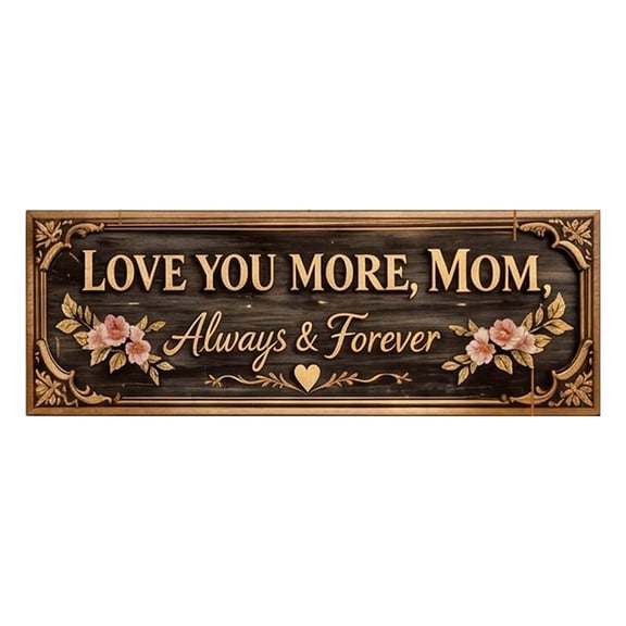 Love You More Mom & Forever Door Hanging Decor, Heartfelt Welcome Sign for Front Door Porch, Mother's Day Birthday Gift for Mom, Rustic Home Wall Decor