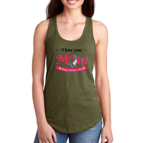 Love You Mom Pink Banner Racerback Tank Women -Image by Shutterstock, Female XX-Large