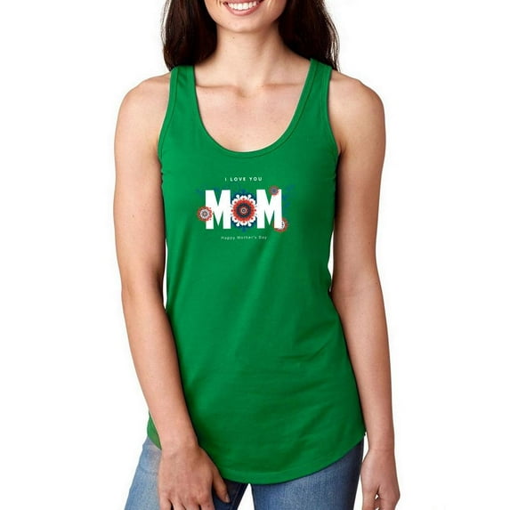 Love You Mom W Flowers Racerback Tank Women -Image by Shutterstock, Female Medium