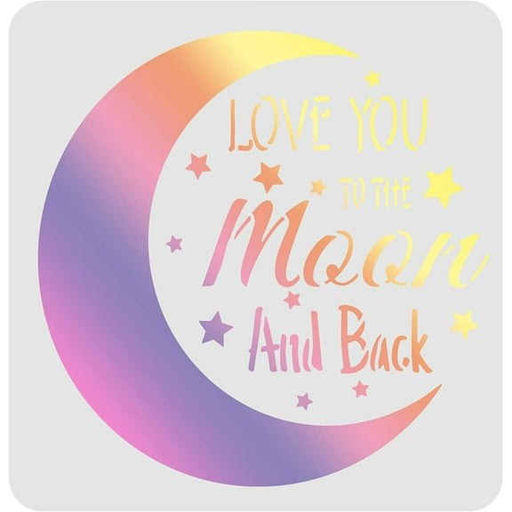 Love You to The Moon and Back Stencils Template 11.8x11.8inch Plastic Moon Drawing Painting Stencils Square Reusable Stencils for Painting on Wood Floor Wall and Tile