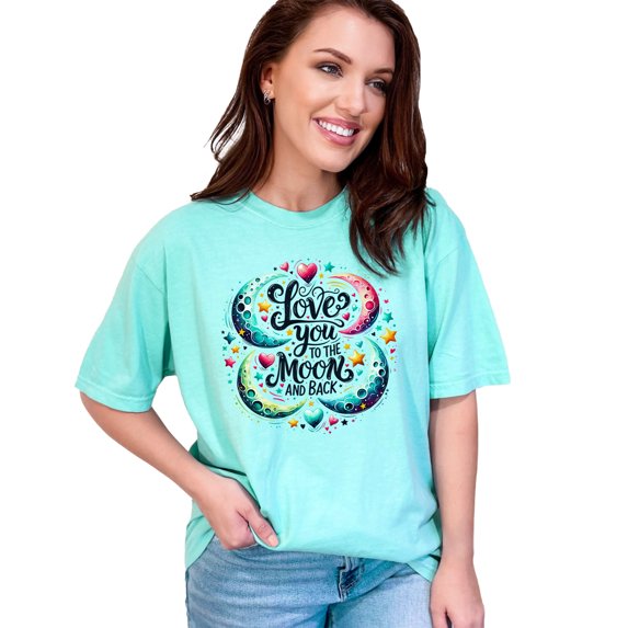 Love You to the Moon and Back T-Shirt, Celestial Romantic Tee, Cute Heart and Star Design, Moon Lover Gift, Romantic Shirt, Cute Tee, Chalky Mint Comfort Colors T-Shirt, XL