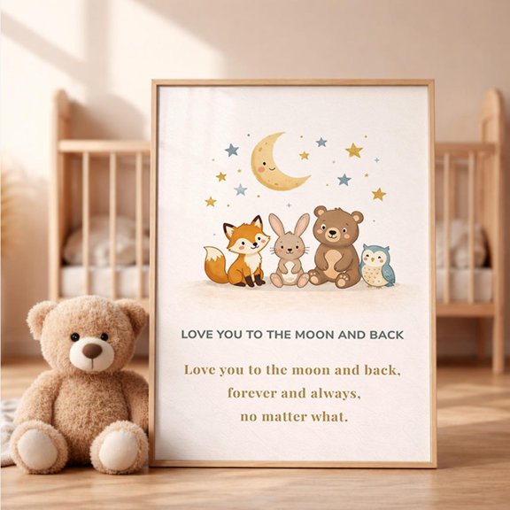 Love You Moon Back Woodland Nursery Decor Wall Art