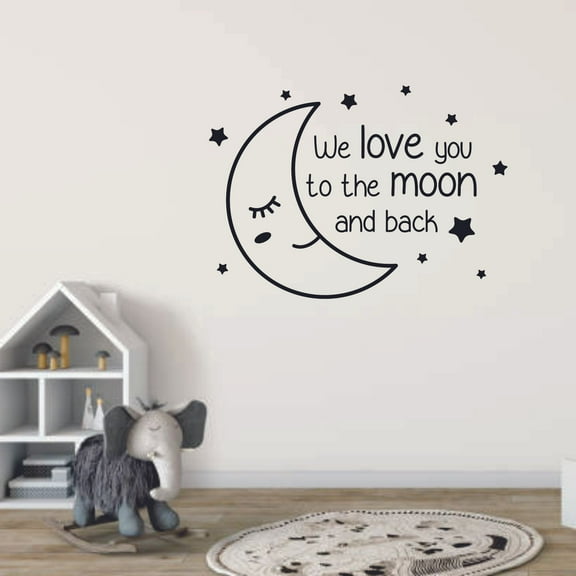 We Love You To The Moon Newborn Baby Babies Quote Wall Sticker Art Decal for Girls Boys Room Bedroom Nursery Kindergarten House Fun Home Decor Stickers Wall Art Vinyl Decoration Size (8x10 inch)