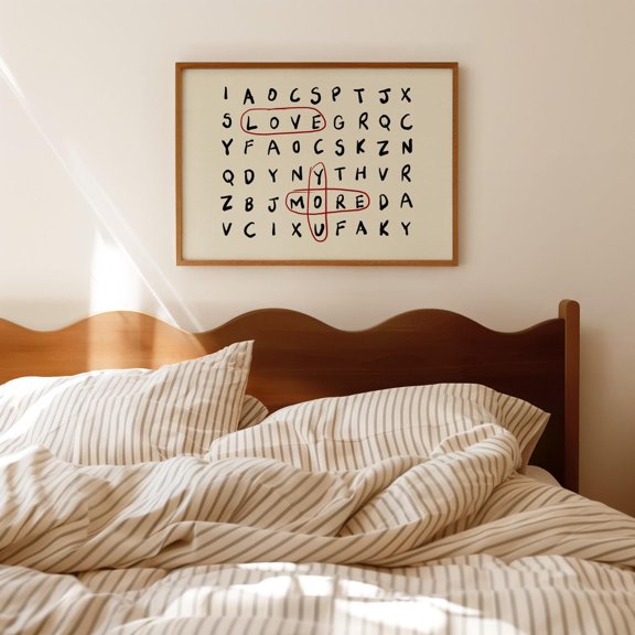Love You More Crossword Valentine Anniversary Home Decor Typography Sketch Wall Art Cozy Gallery Unframed Paper Print