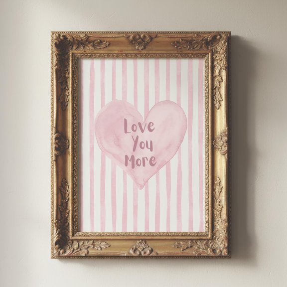 Love You More Pink Striped Heart Painting Love Artwork Romantic Giclee Print Valentines Day Decor Multiple Poster