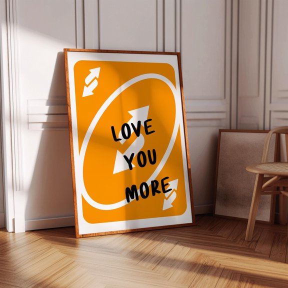Love You More Playing Card Valentine Day Preppy Yellow Retro Unframed Paper Print