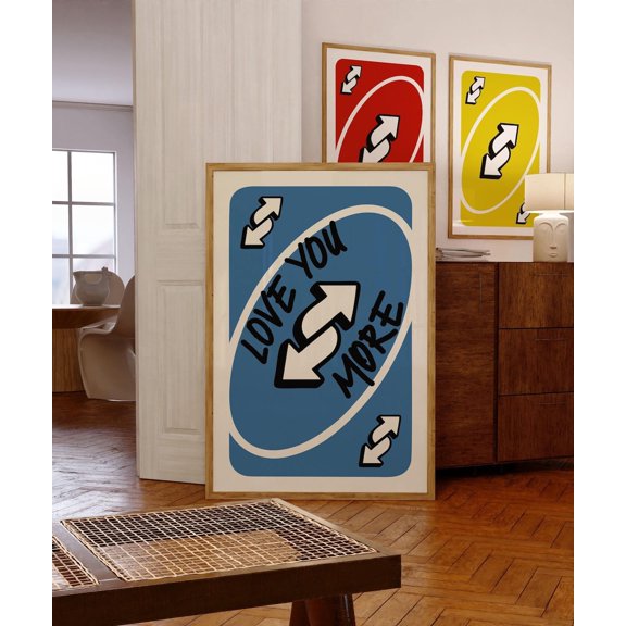 Love You More Reverse Card Print: Retro Blue Wall Art