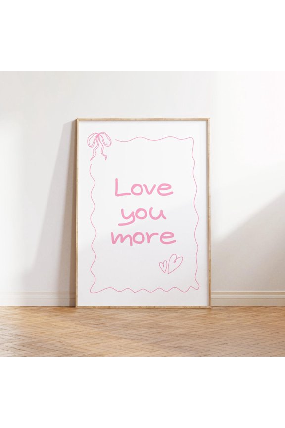 Love You More Romantic T-Shirt Trendy Aesthetic Valentine Couple Pink Orange Tee, Stretched Canvas 12x16in