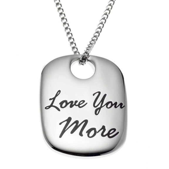 Love You More Stainless Steel Engraved Pendant Necklace - Romantic Anniversary Gift for Her