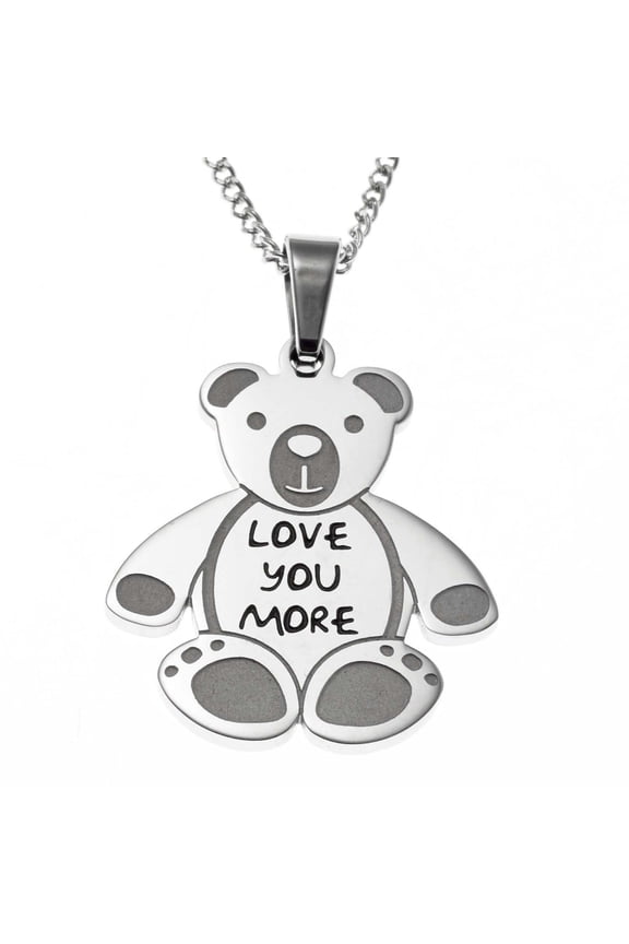 Love You More Teddy Bear Stainless Steel Pendant Necklace - Romantic Gift for Her