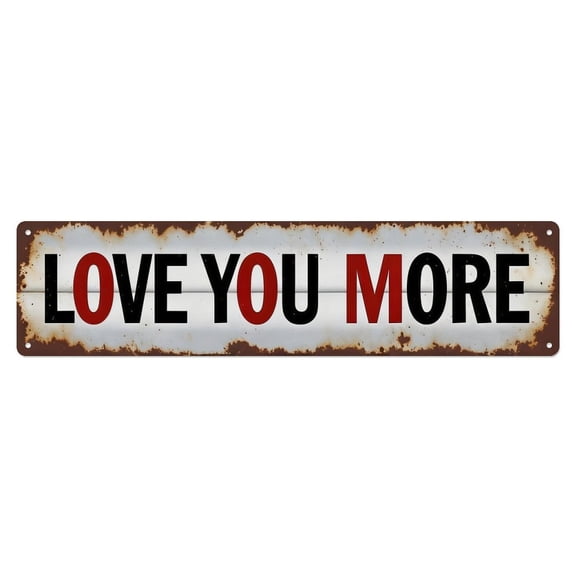 "Love You More" Vintage Metal Sign. Features Rustic 1950s Style Typography. Perfect for Farmhouse Kitchen, Bedroom & Romantic Home Decor. Weatherproof Wall Plaque & Sweet Gift for