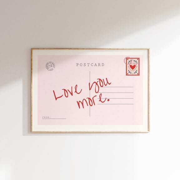 Love You More Vintage Postcard Retro Preppy Apartment Wall Art, Unframed Paper Print Size 8x12