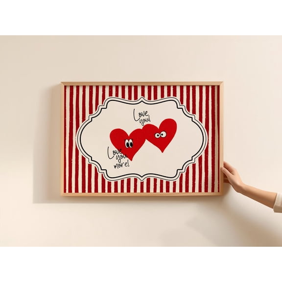 Love You More Wall Poster Art Valentines Stamp Horizontal Heart Couples Decor Anniversary Design1 Poster, Unframed Size 16x24