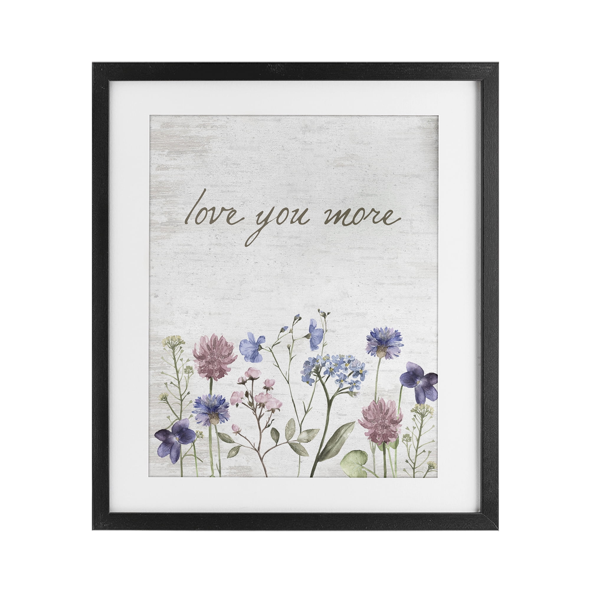 Love You More Wildflowers Black Framed Print Under Glass, design by Lettered and Lined
