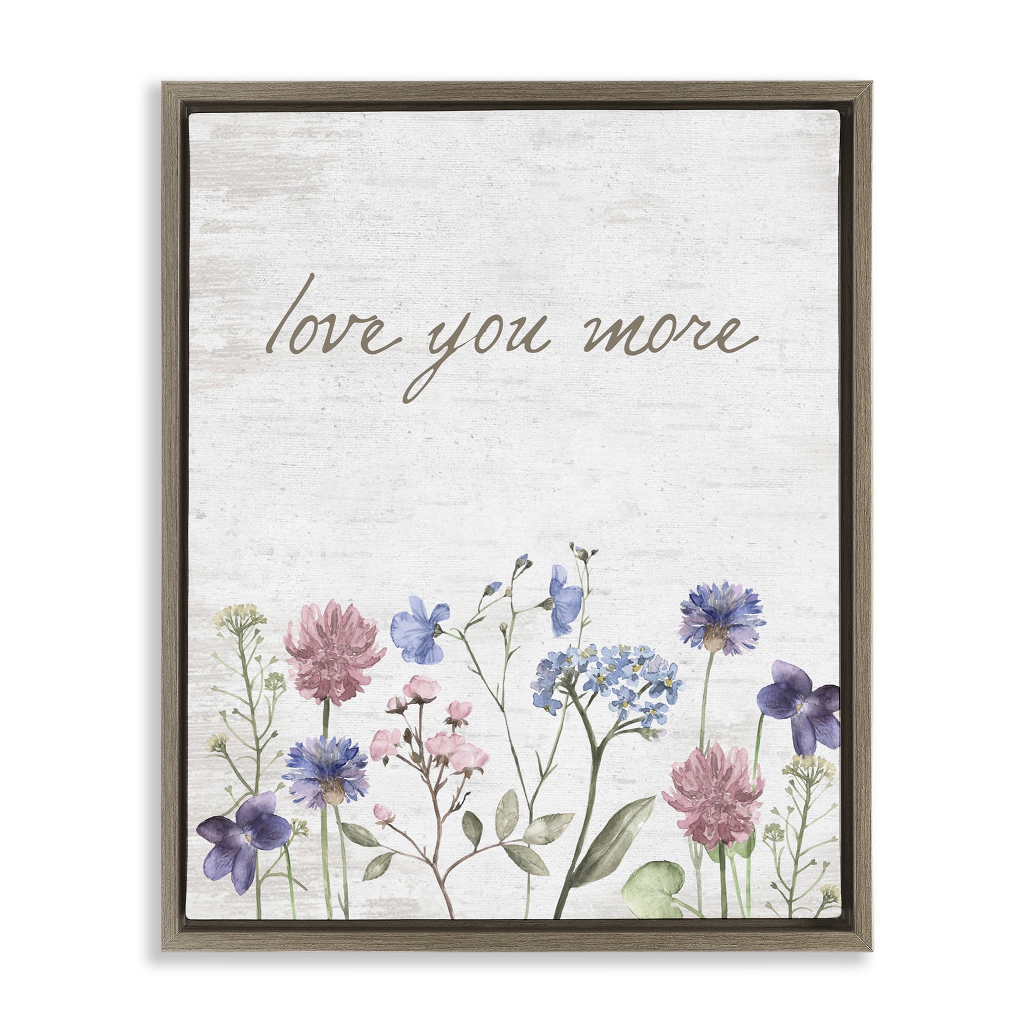 Love You More Wildflowers Brown Framed Floater Canvas Wall Art, design by Lettered and Lined