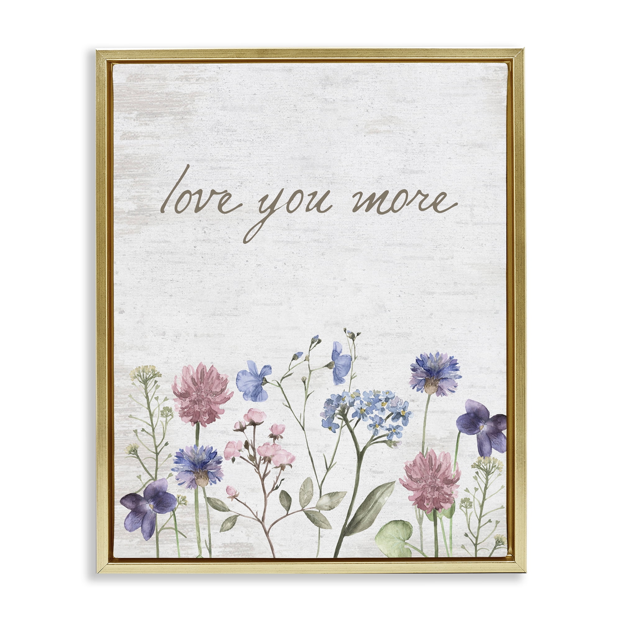 Love You More Wildflowers Gold Framed Floater Canvas Wall Art, design by Lettered and Lined