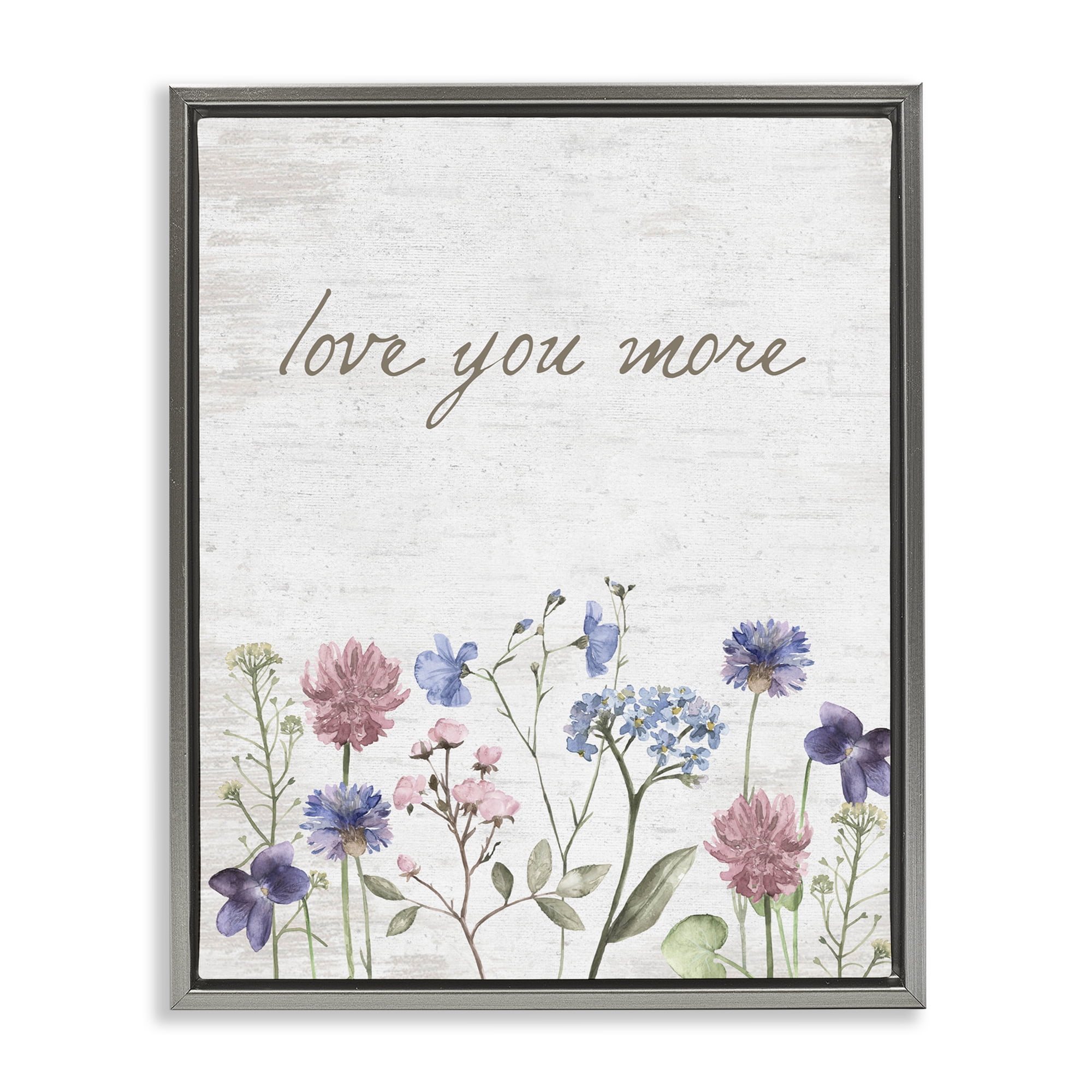 Love You More Wildflowers Gray Framed Floater Canvas Wall Art, design by Lettered and Lined