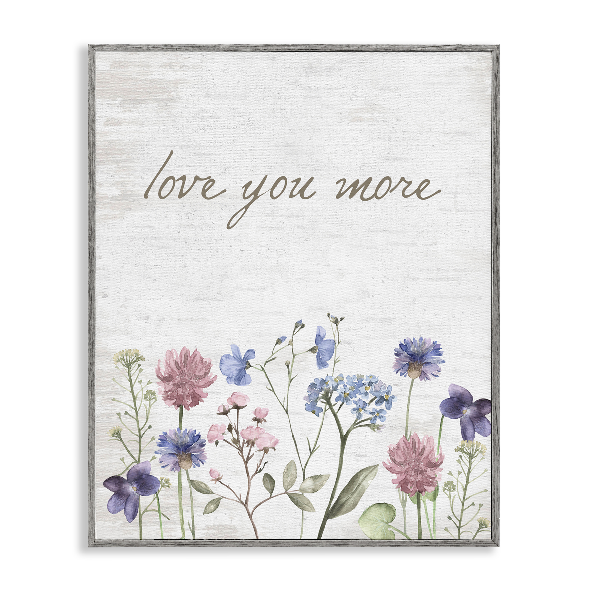 Love You More Wildflowers Gray Framed Giclee Art, design by Lettered and Lined