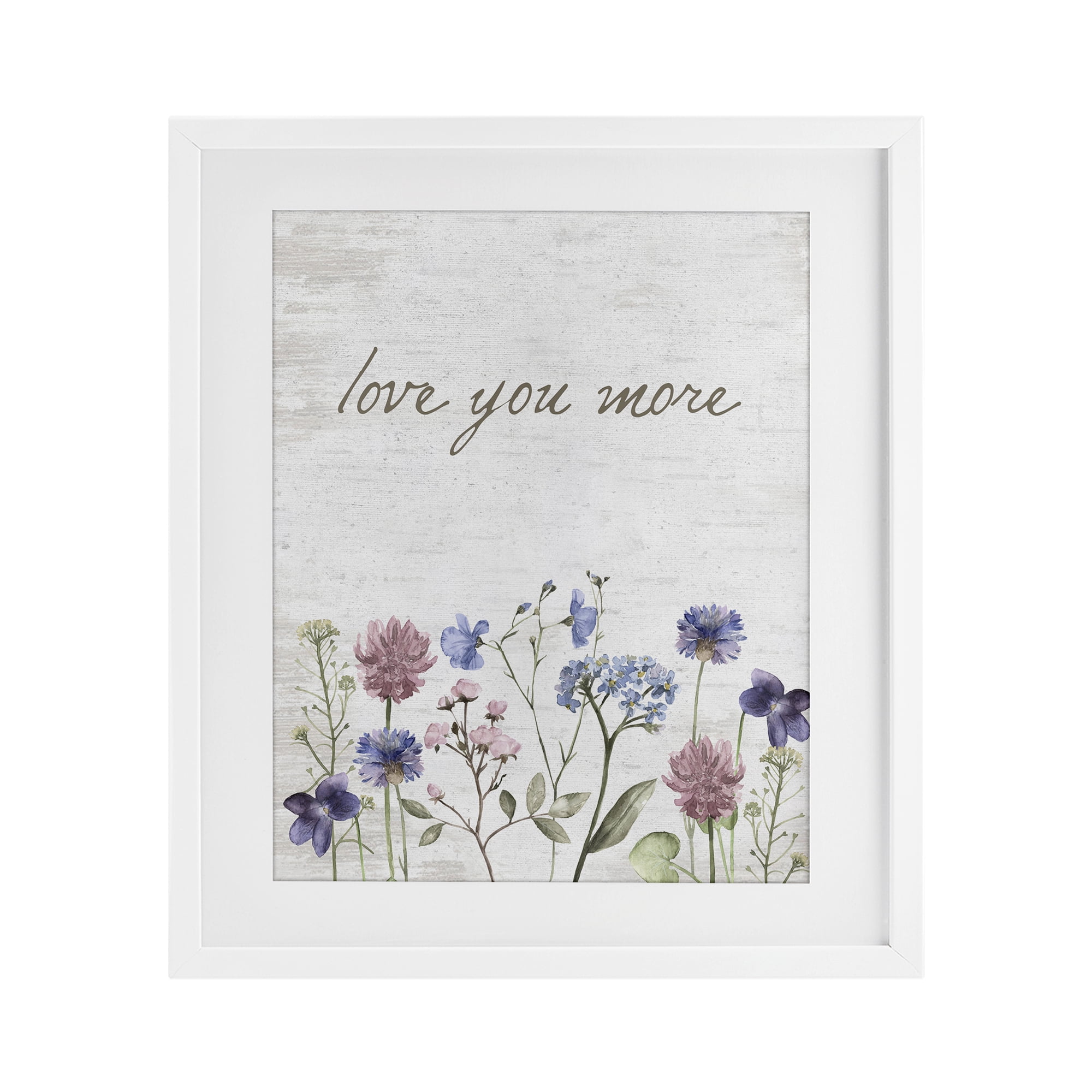 Love You More Wildflowers White Framed Print Under Glass, design by Lettered and Lined