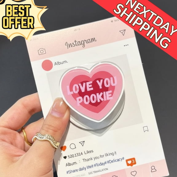 Love You Pookie Heart MagSafe Phone Grip Cute Pink Heart with Sweet Message, Magnetic Phone Holder for Valentine's Day, Fun Gift