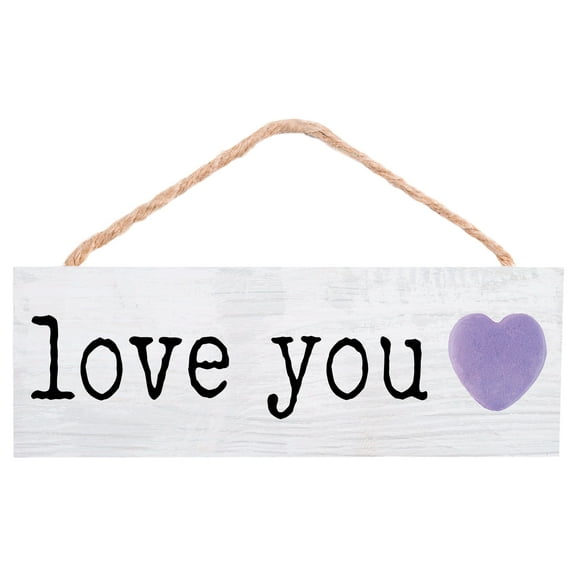 Love You Purple Heart 10 x 3.4 Pine Wood Valentine's Decorative String Sign