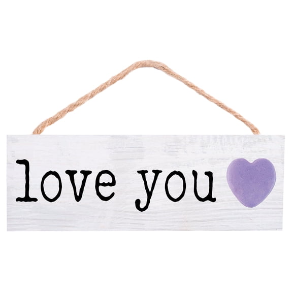 Love You Purple Heart 10 x 3.4 Pine Wood Valentine's Decorative String Sign