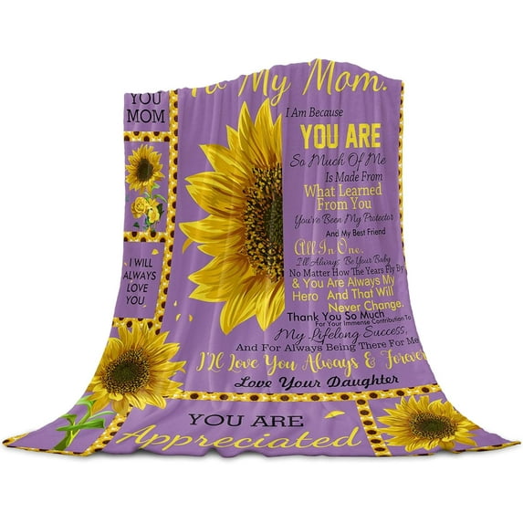 Love You Sunflower Purple Super Soft Throw Blankets from Daughter for Mom Fluffy Fuzzy Flannel Bed Blanket Decorative for Home Sofa Couch Chair Living Bedroom,50x60 in