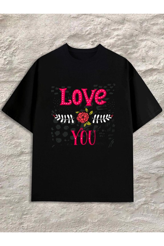 "Love You" T-Shirt Mens black Weekend casual wear Vintage Unisex Shirt Printed tshirts Unique Design Unisex Shirt Printed tshirts Trendy Unisex Shirt Graphic tshirts