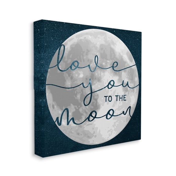 Love You To Moon Lunar Night Sky Constellations Typography Gallery-Wrapped Canvas Print Wall Art, 17x17