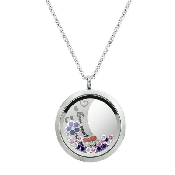 Love You To The Moon And Back Family Floating Locket Crystal Charm Pendant Necklace - Sister