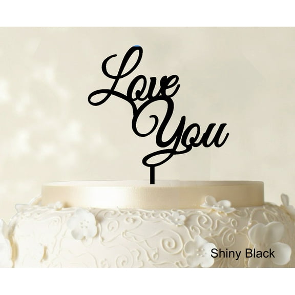 """Love You"" Wedding Cake Topper Shiny Black Cake Topper Color Option Available 6""-7"" Inches Wide"