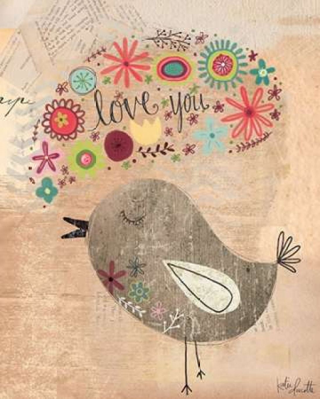 Love You bird Canvas Art - Katie Doucette (24 x 30)