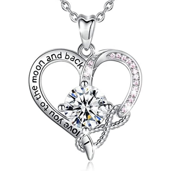 Love You to The Moon and Back Infinity Heart Pendant Sterling Silver 925, Valentine Gift, Wedding, Anniversary