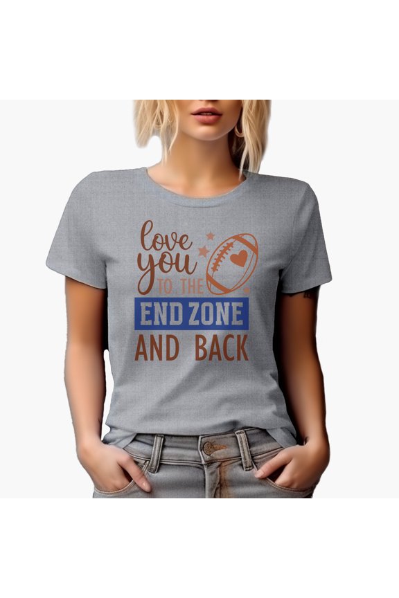 Love You to the End Zone and Back Quote, Football Art Merch Gift, Heather Grey T-Shirt, Small