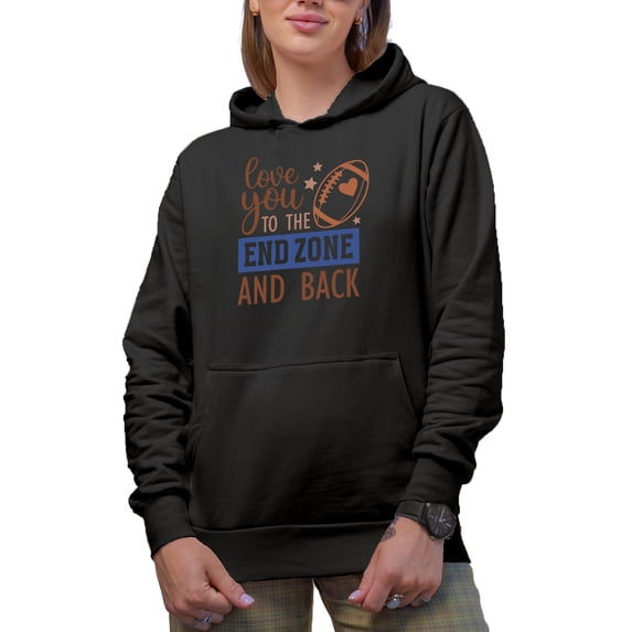Love You to the End Zone and Back Quote, Football Merch Gift, Black Hooded Sweatshirt or Hoodie, Small