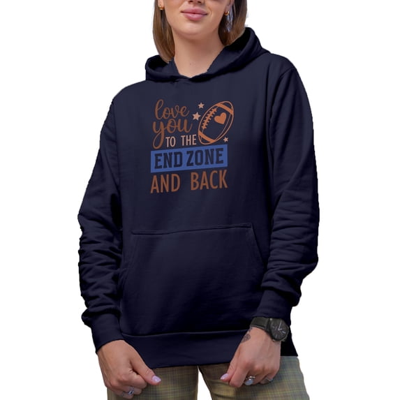 Love You to the End Zone and Back Quote, Football Merch Gift, Navy Blue Hooded Sweatshirt or Hoodie, 3XL