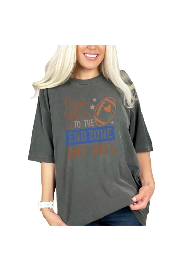 Love You to the End Zone and Back Quote, Football Merch, Pepper Comfort Colors T-Shirt, Medium