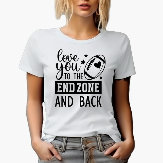 Love You to the End Zone and Back Quote, Football Season Art Merch Gift, White T-Shirt, XL