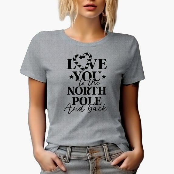 Love You to the North Pole and Back with Candy Cane Heart Art, Christmas Merch Gift, Heather Grey T-Shirt, 2XL