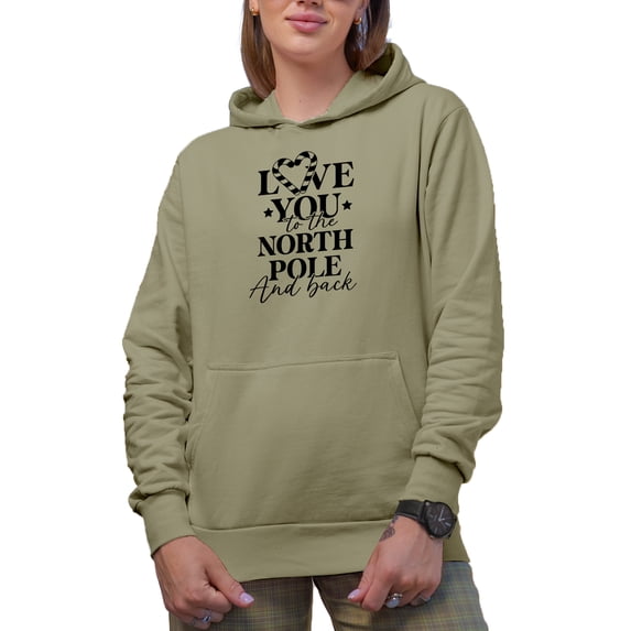 Love You to the North Pole and Back with Candy Cane Heart Art, Christmas Merch Gift, Sand Hooded Sweatshirt or Hoodie, 3XL