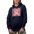 thumbnail image 1 of Love You with Cute Dinosaur & Heart, Groovy Text, Retro Valentine's Day Gift, Navy Blue Hooded Sweatshirt or Hoodie, Large, 1 of 5