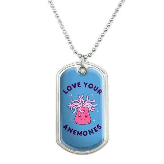 Love Your Anemones Enemies Funny Humor Military Dog Tag Pendant Necklace with Chain