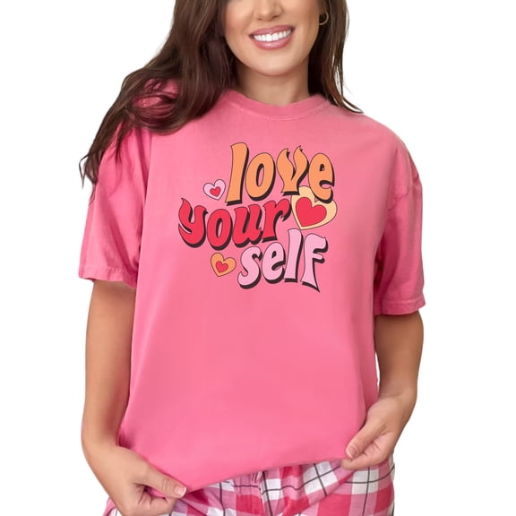 Love Your Self, Retro Wavy Text Art, Crunchberry Comfort Colors T-Shirt, 2XL