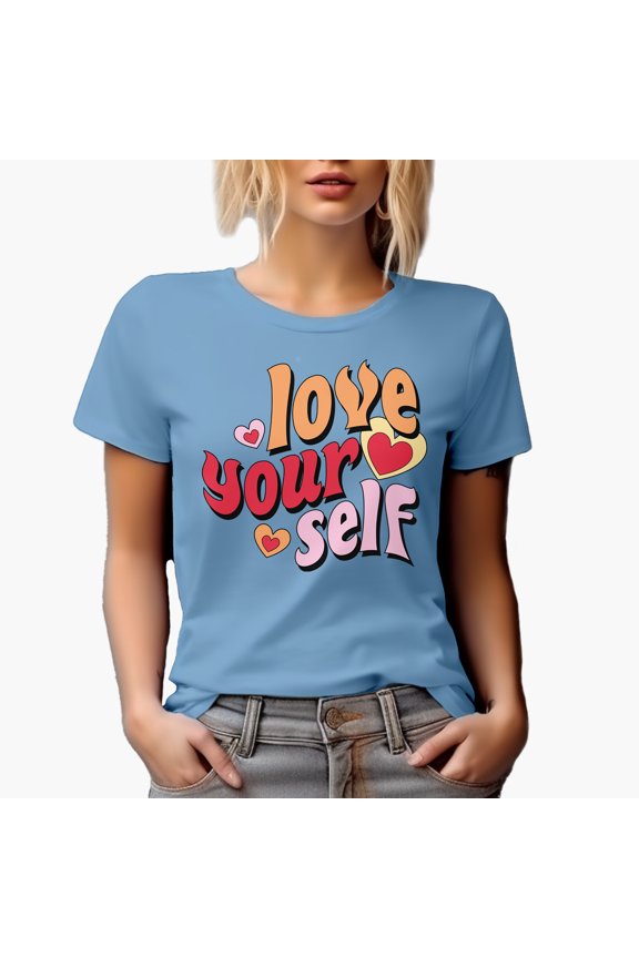 Love Your Self, Retro Wavy Text Art Merch Gift, Baby Blue T-Shirt, 3XL