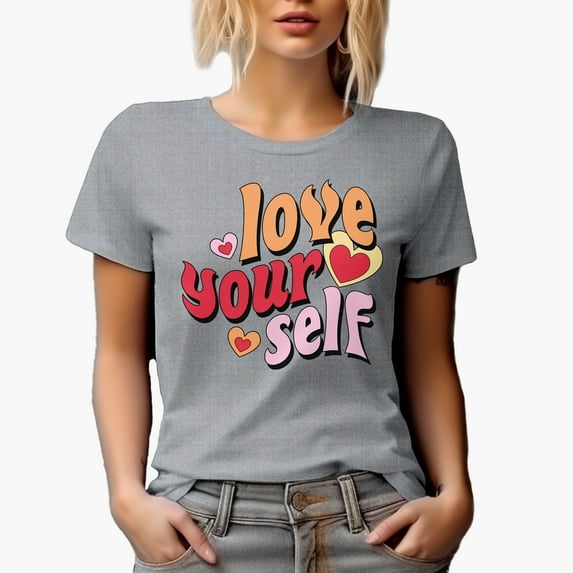 Love Your Self, Retro Wavy Text Art Merch Gift, Heather Grey T-Shirt, Small