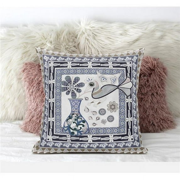 Love Your Vase Peacock Indoor/Outdoor Pillow in Beige Orange 16x16