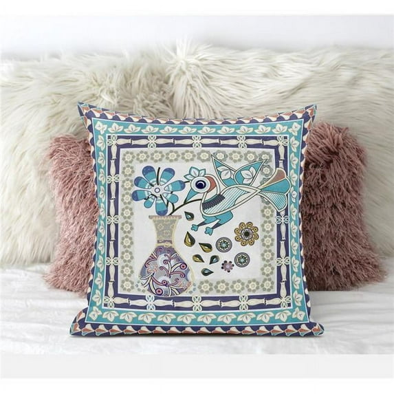 Love Your Vase Peacock Indoor/Outdoor Pillow in Cream Purple 26x26