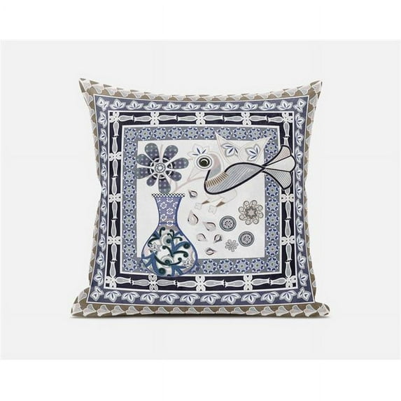 Love Your Vase Peacock Indoor/Outdoor Pillow with Removable Cover in Beige Orange16x16